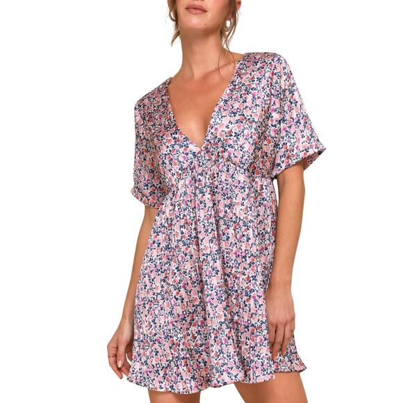 Lulus Dresses & Skirts - Lulus S Express Yourself Blush Pink Floral Print Satin Babydoll Dress